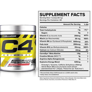 Cellucor C4 Pre Workout Supplement Fact
