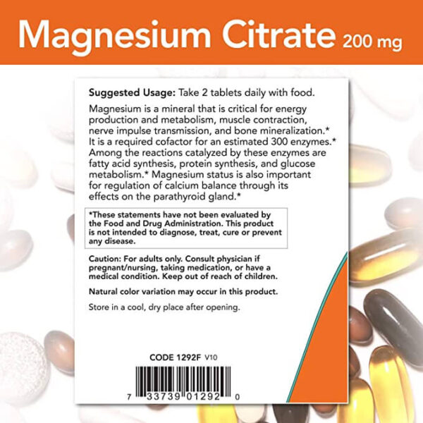 Now Magnesium Citrate Supplement Fact