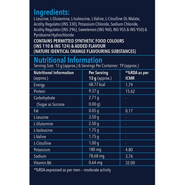 Prothlix Bcaa banner Nutrition fact