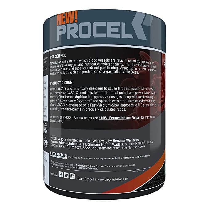 Procel VasoX PreWorkout Supplement Fact Fitkart