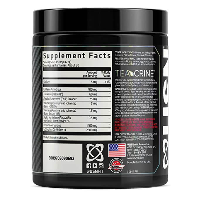 USN 3XT-PUMP Pre-workout Fact Fitkart