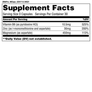 Universal Nutrition ZMA Pro Supplement Fact
